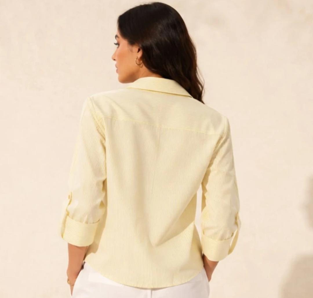 Cream Pinstripe Bow Detail Shirt