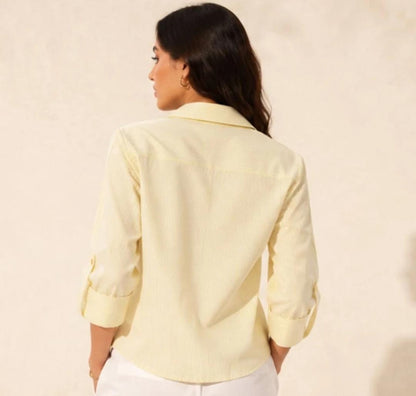 Cream Pinstripe Bow Detail Shirt