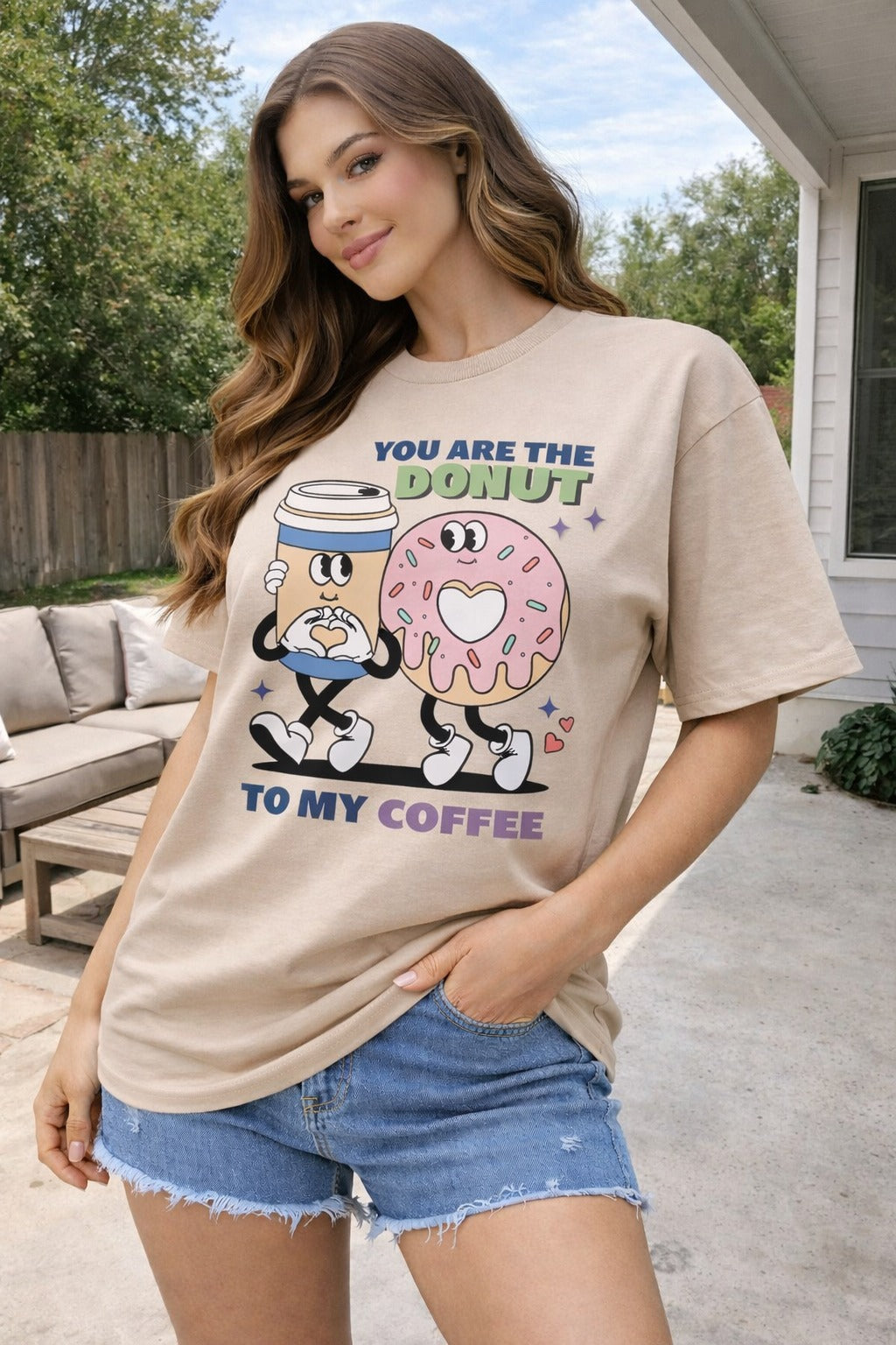 Beige Donut Graphic T-Shirt for women