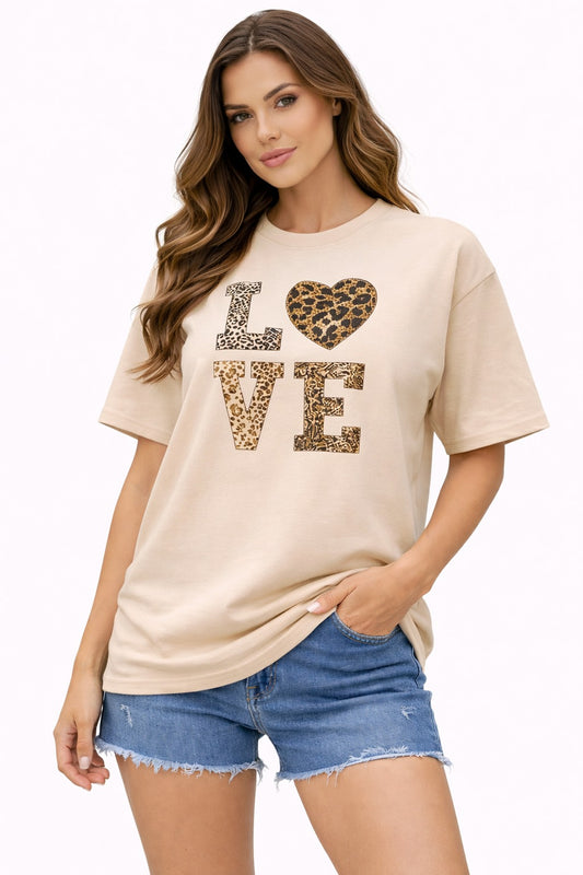 Beige Leopard Love T-Shirt for women