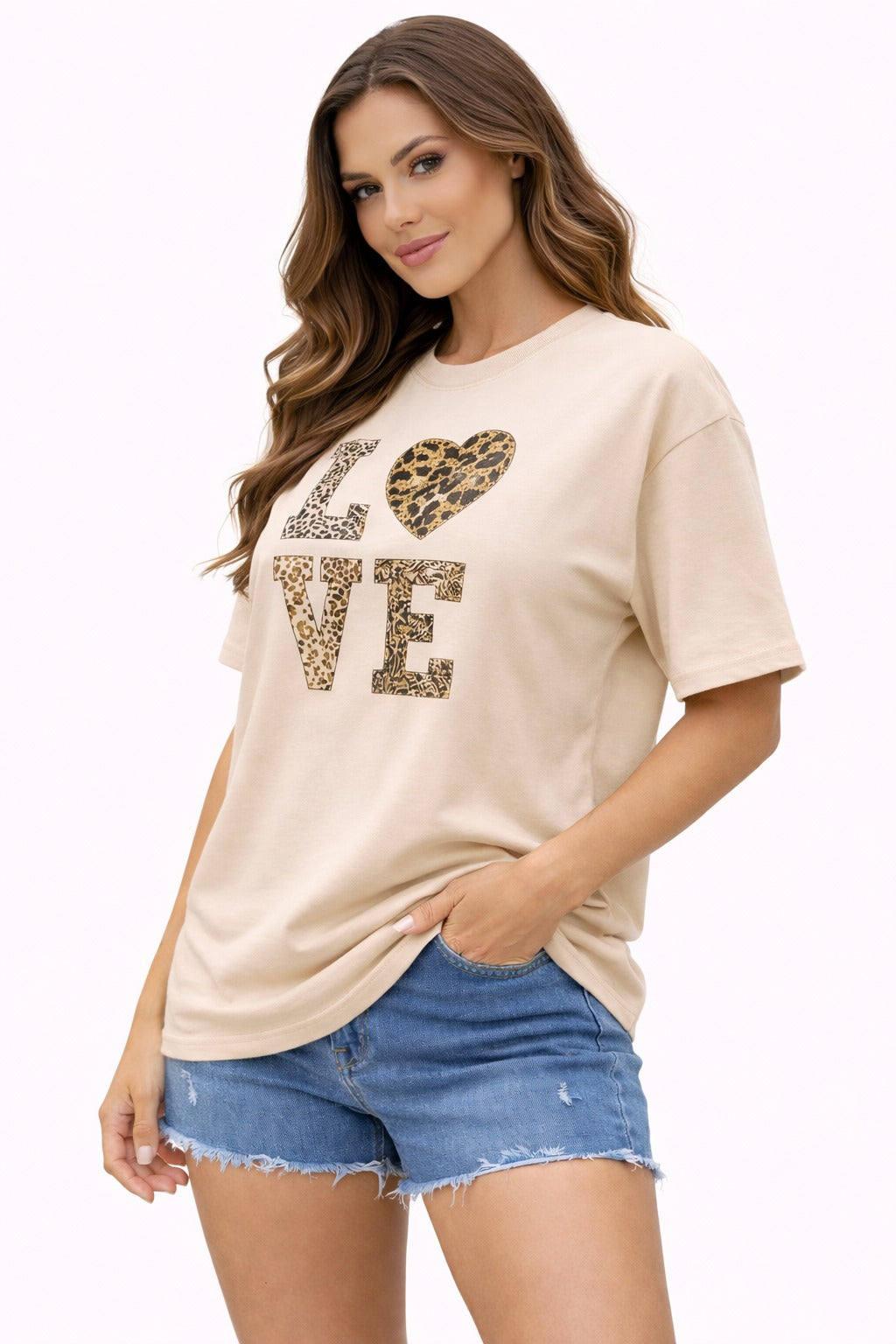 Beige Leopard Love T-Shirt for women
