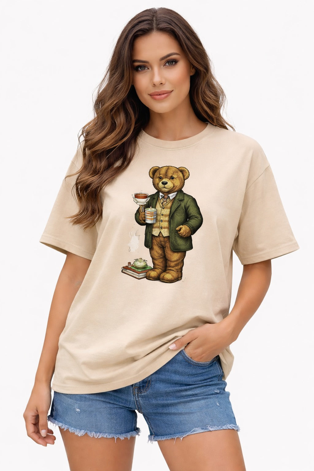 Beige Teddy Graphic T-Shirt for women