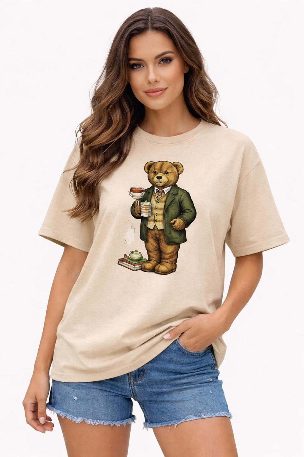 Beige Teddy Graphic T-Shirt for women