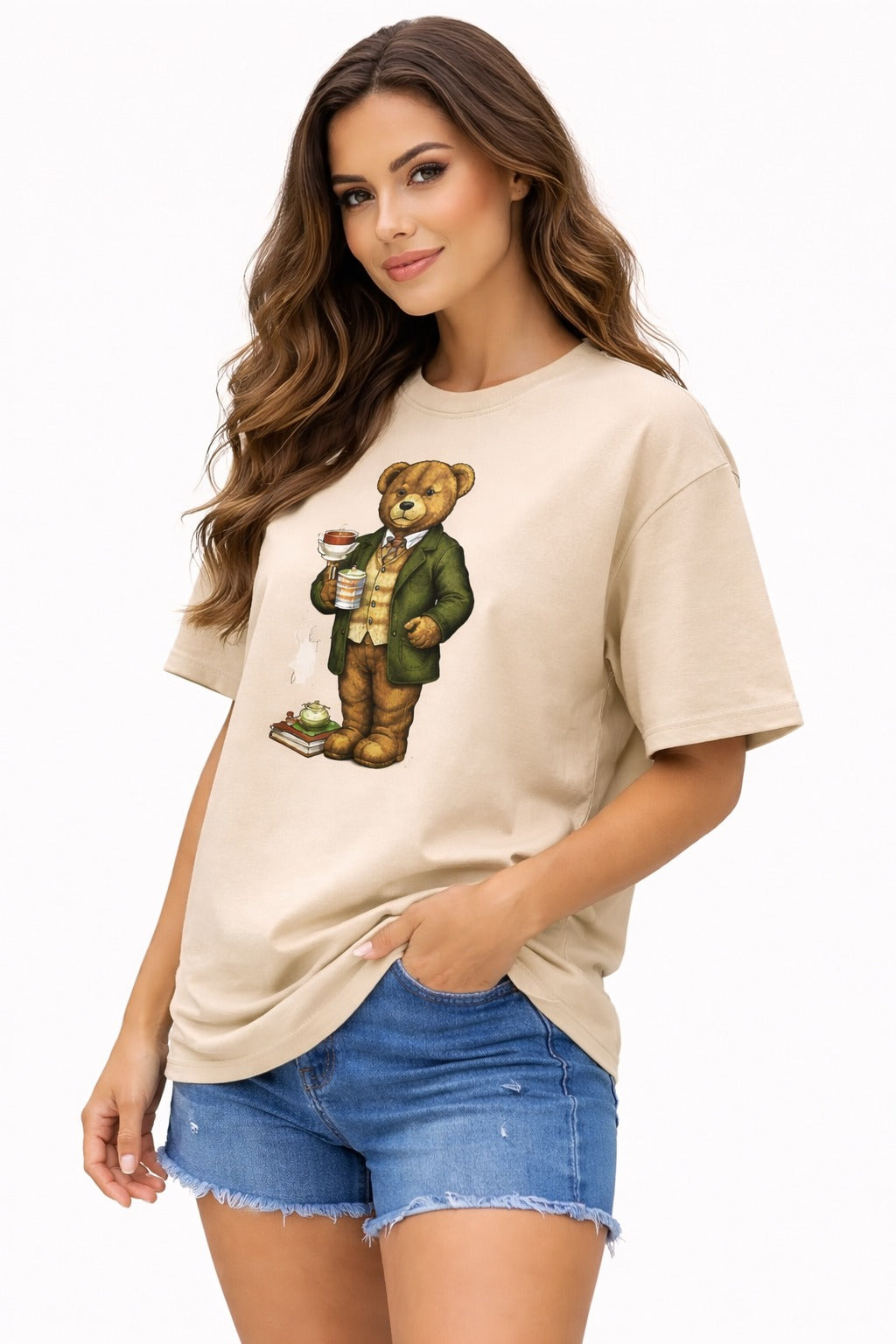 Beige Teddy Graphic T-Shirt for women