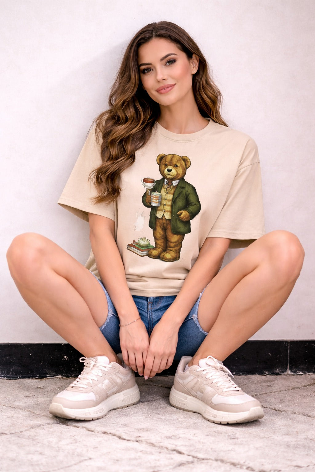 Beige Teddy Graphic T-Shirt for women
