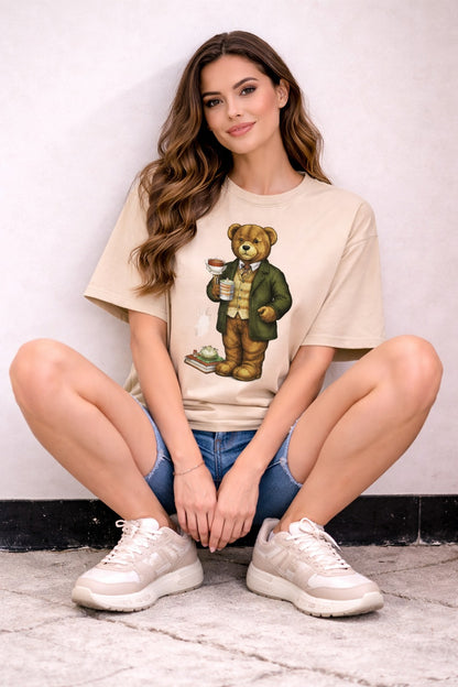 Beige Teddy Graphic T-Shirt for women