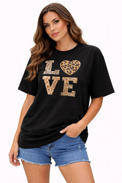 Black Leopard Love T-Shirt for women