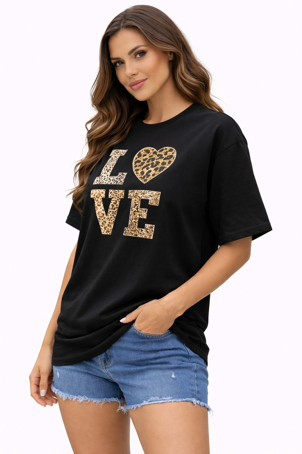 Black Leopard Love T-Shirt for women