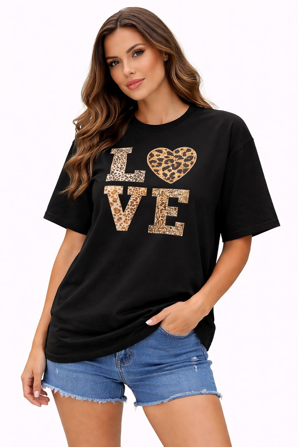Black Leopard Love T-Shirt for women