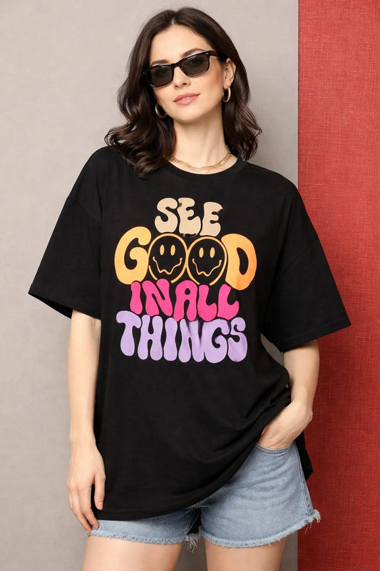 Black See Good Graphic T-Shirt for women