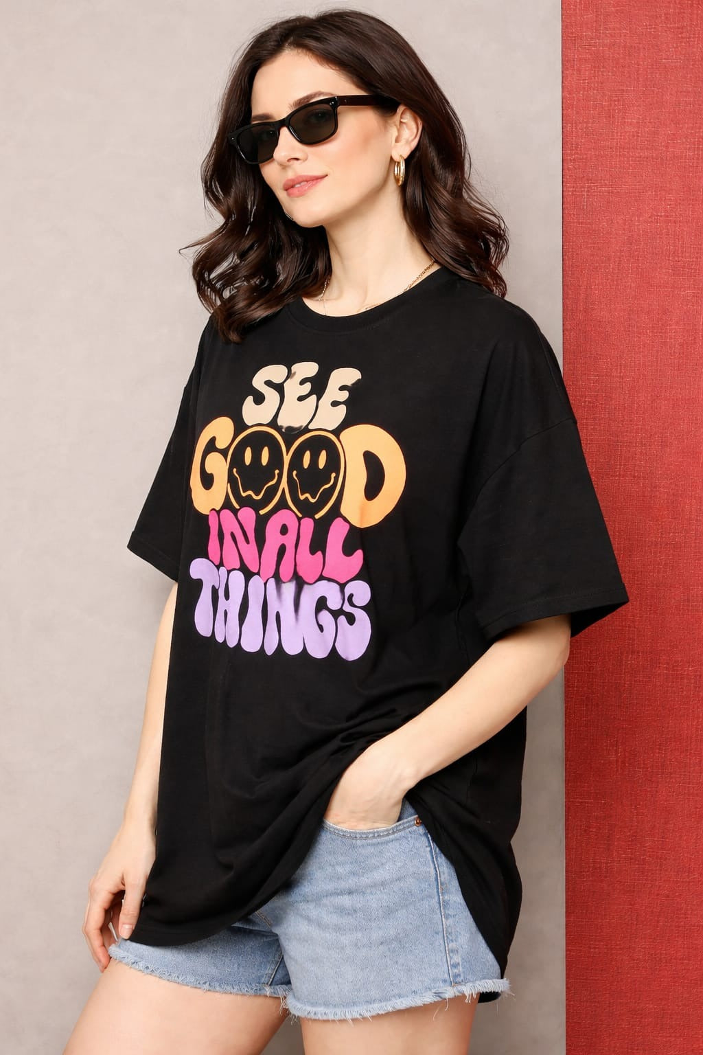 Black See Good Graphic T-Shirt for women