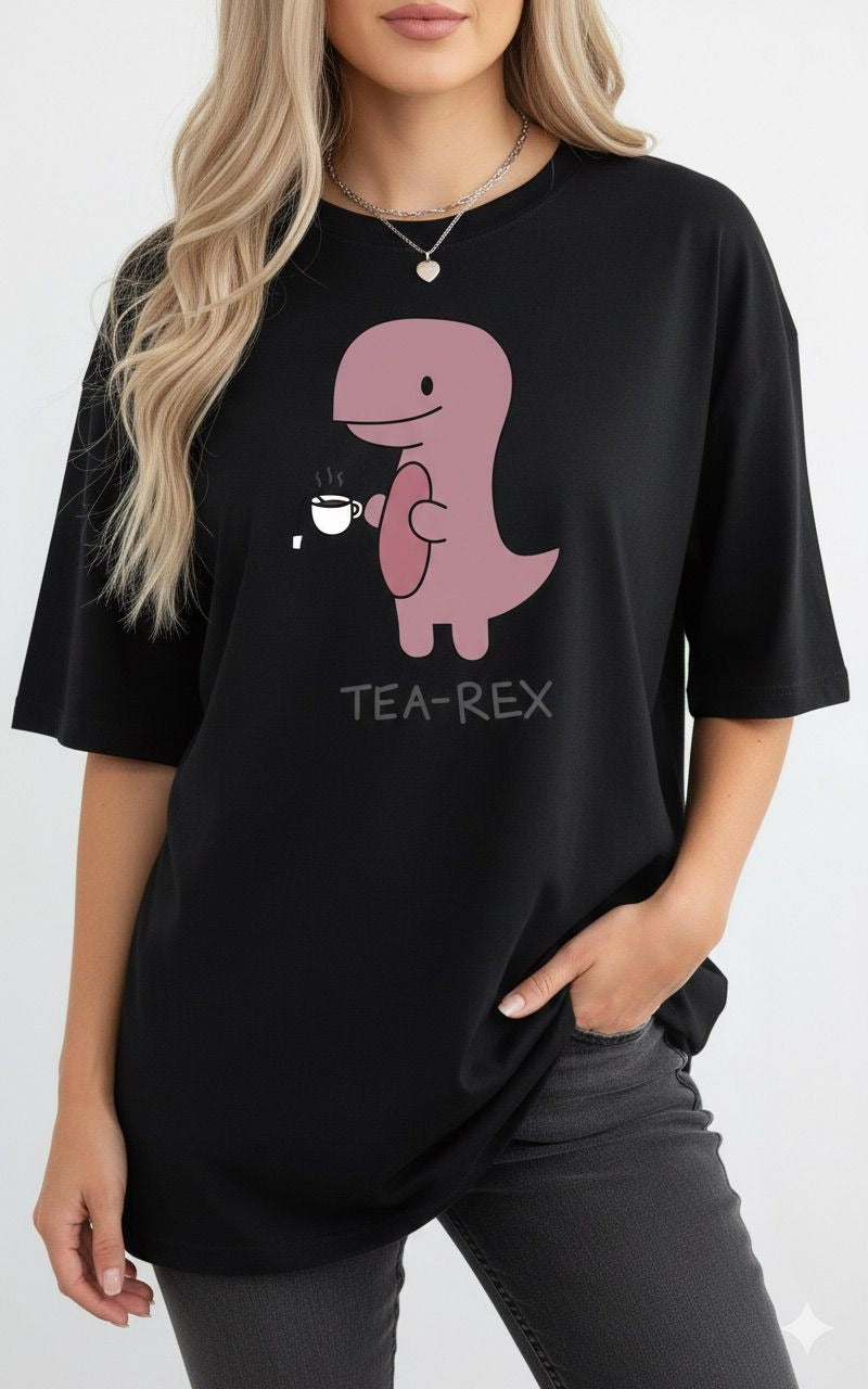 Black Tea-Rex Graphic T-Shirt for women