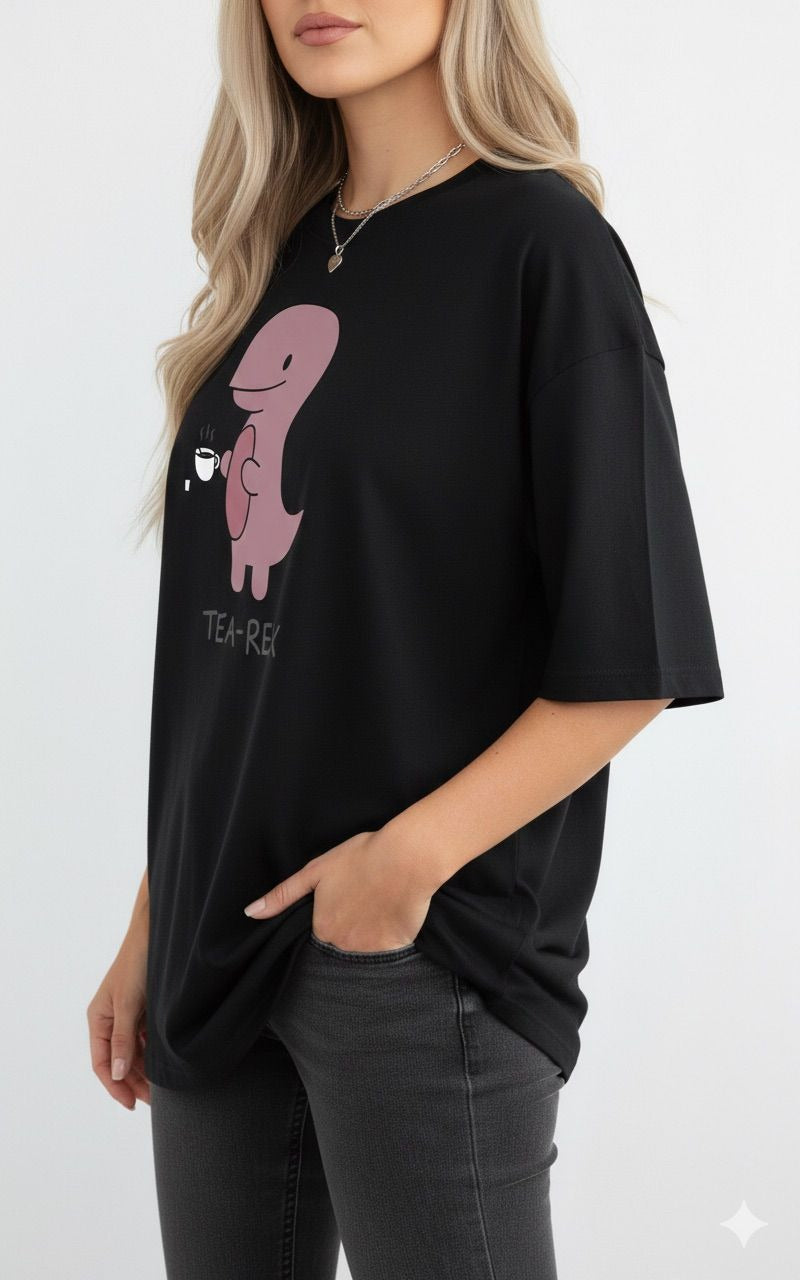 Black Tea-Rex Graphic T-Shirt for women