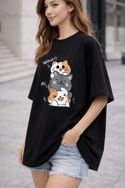 Black Wow Cat Graphic T-Shirt for women