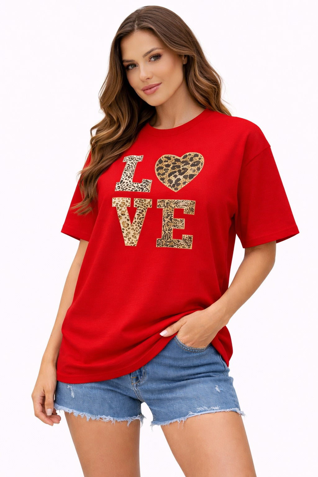 Red Leopard Love T-Shirt for women