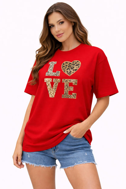 Red Leopard Love T-Shirt for women