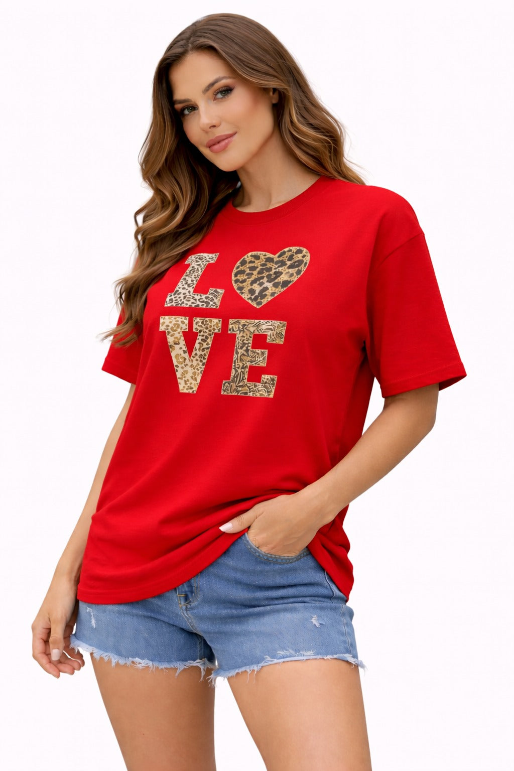 Red Leopard Love T-Shirt for women