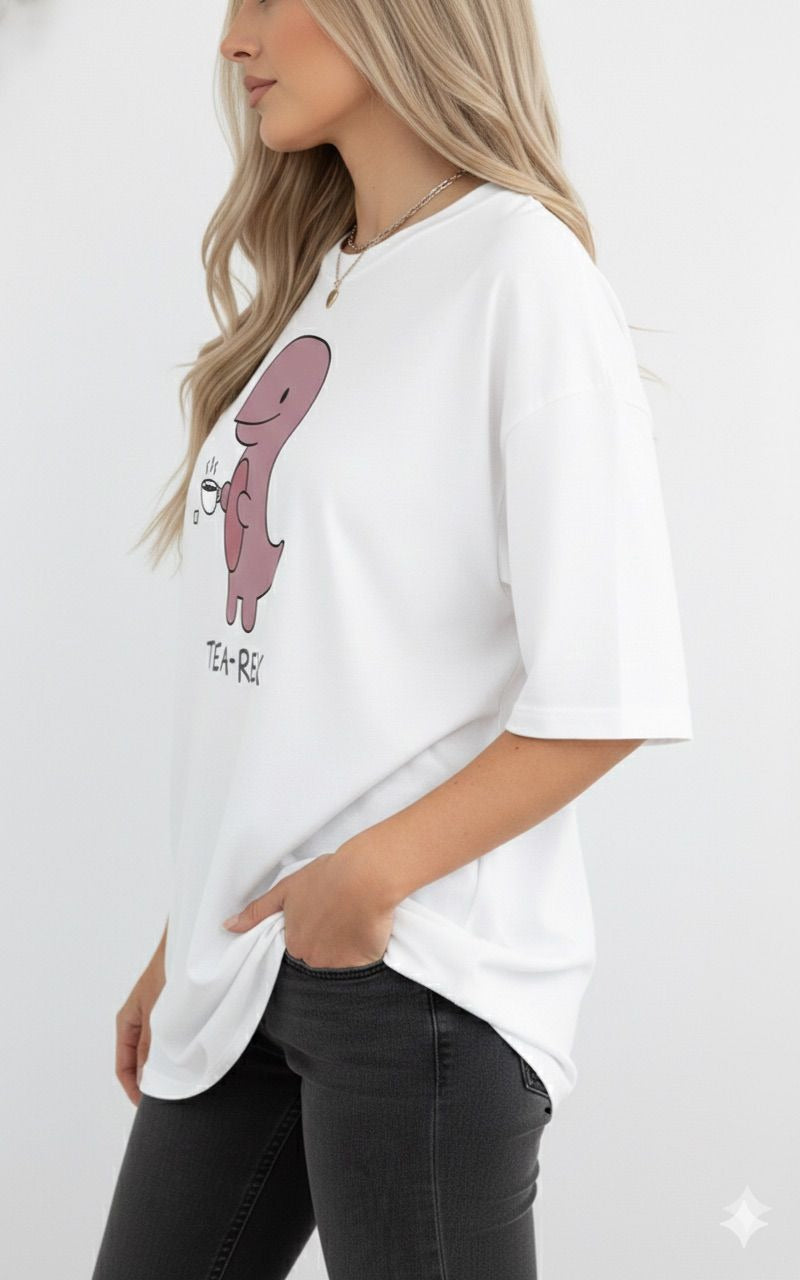White Tea-Rex Graphic T-Shirt for women